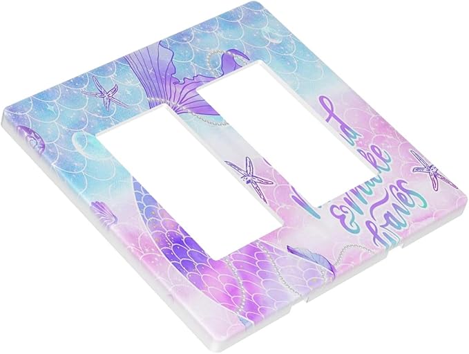 Purple Mermaid Tail Scales 2 Gang Double GFCI Rocker Rocker/Decorator Light Switch Cover Decorative Outlet Wall Plate Electrical Faceplate Screwless
