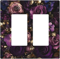 Decorative Outlet Covers with Luxurious Purple Roses Gold Accents Leaves Design 2 Gang Wall Plate Double Rocker Light Switch Cover Switch Plate Cover for Romantic Bedroom/Living Room Decor
