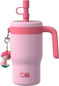OISIZ 14oz Kids Tumbler with Straw Lid & Handle,Kids Cup with Animal Accessory for School,Kids Water Bottles with Dust-proof Cover,Leakproof Water Bottles,316 Stainless Steel,Keep Cold 24 Hours-pink