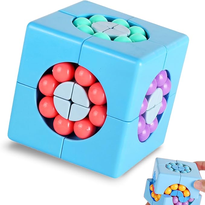 YUDANSI Magic Bean Cube Toy, Rotating Magic Bean Puzzle& Fidget Spinner 2-in-1, Rotating Magical Cube Fidgets Gift for Kids Boys Girls Age 3+, 5-7, 8-12, Brain Teaser Fingertip Toys for Teens Adults