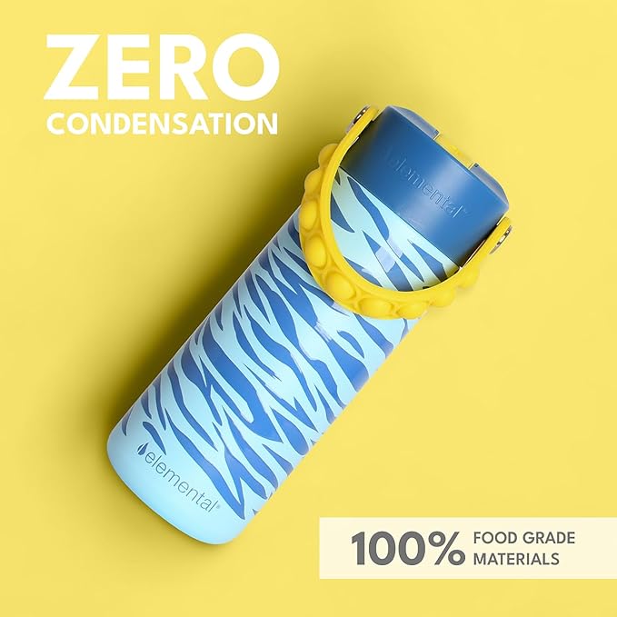 Elemental Insulated Kids Water Bottle, Stainless Steel Water Bottle with Straw Lid & Pop-It Handle, Leak-Proof Water Bottles for School, Boys or Girls, Travelling and Sports, 18oz - Spirit Tiger