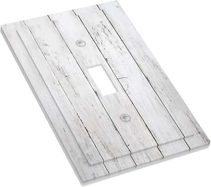 Modern Rustic Wood White Oak Print Decorative Light Switch Cover 1 Gang Single Toggle Device Electrical Faceplate Switchplates Decorator Outlet Wall Plate for Farmhouse Home Decor