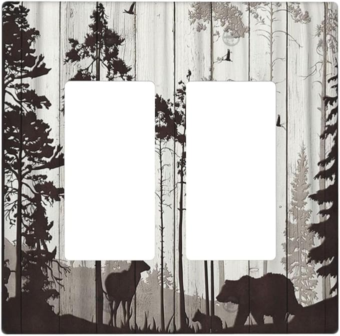 Outlet Covers Rustic Deer Hunting Forest Woodland 2 Gang Wall Plate Double Rocker Light Switch Cover Country Decorative GFCI Receptacle Cover Electrical Switchplate for Farmhouse Home Decor