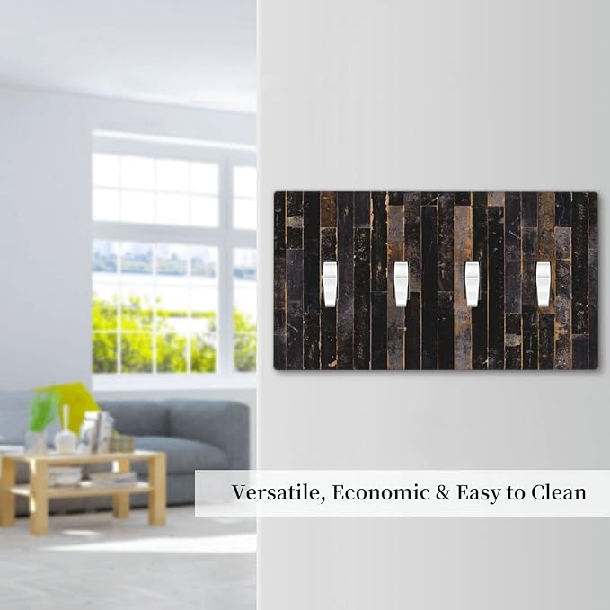 Decorative Switch Plate Covers Black Farmhouse Wood Board 4 Gang Device Light Switch Cover Western Country Lodge Quad Toggle Wall Plate Electrical Faceplate for Bathroom Bedroom Home Decor