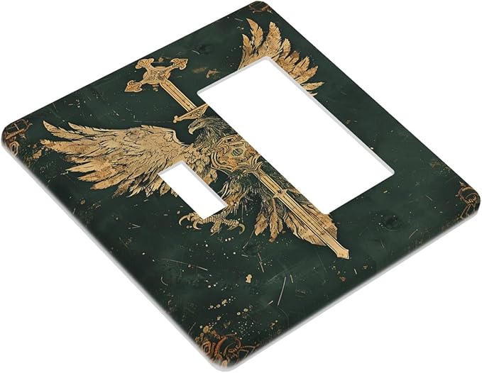 Medieval Retro Golden Eagle Totem Outlet Covers 1 Toggle 1 Rocker Combination Electrical Switch Plates Light Switch Cover Plate Decorative Wall Plate for Bedroom Living Room Decor