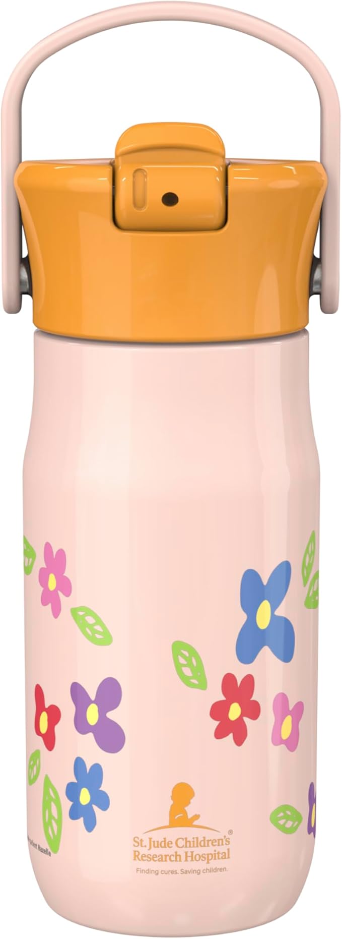 Zak Designs Harmony Kid Water Bottle Benefiting St. Jude, For Travel or At Home, 14oz Stainless Steel is Leak-Proof When Closed and Vacuum Insulated (Floral)