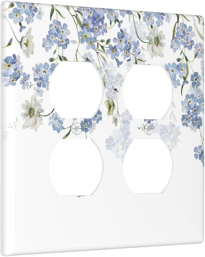 Hydrangea Blue Flowers Watercolor Floral Outlet Covers 2 Gang Double Duplex Decorative Light Switch Covers Electrical Wallplates Socket Faceplate for Bed Room Living Room Decor