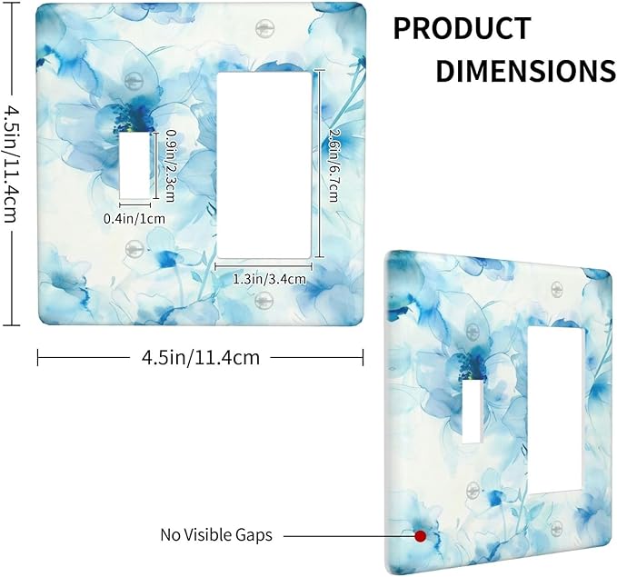 Watercolor Flower Blue White Large Floral Leaf Plants Outlet Covers 1 Toggle 1 Rocker Combination Decorative Wall Plate Electrical Switch Plates Light Switch Cover Plate for Bedroom Living Room Decor