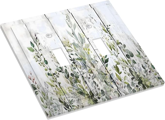 Sage Green Eucalyptus Rustic Country Botanical Leaf Flower Decorative Switch Plates 2 Gang Double Toggle Outlet Light Switch Cover Wall Plate Electrical Faceplate for Farmhouse Bedroom Decor