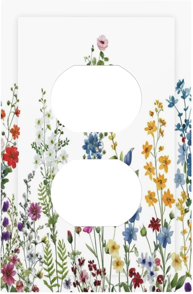 Decorative Outlet Covers Colorful Wildflowers Plants Flowers on White Background 1 Gang Duplex Light Switch Cover Plate Electrical Switch Plate Covers Wallplates Receptacle Covers Home Decor