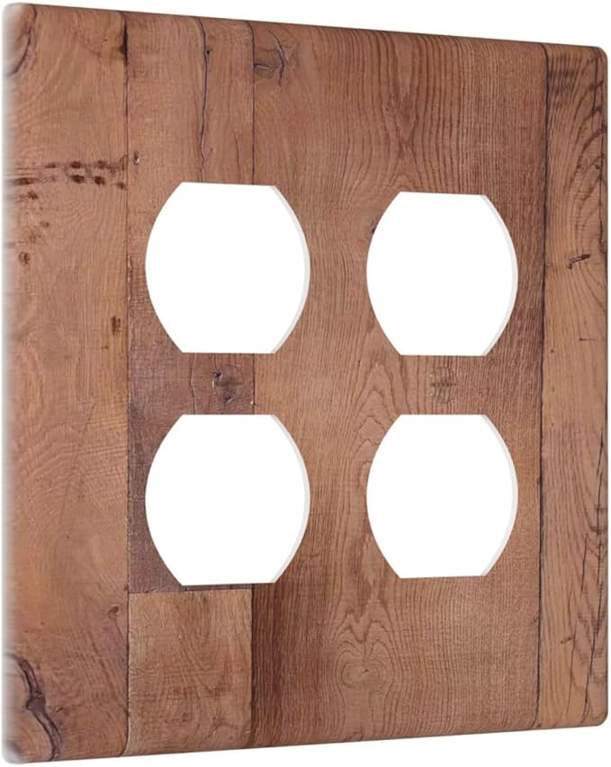 Rustic Brown Dark Wood Texture Printing Outlet Covers 2 Gang Double Duplex Decorative Light Switch Covers Electrical Wallplates Socket Faceplate For Farmhouse Cabin Decor