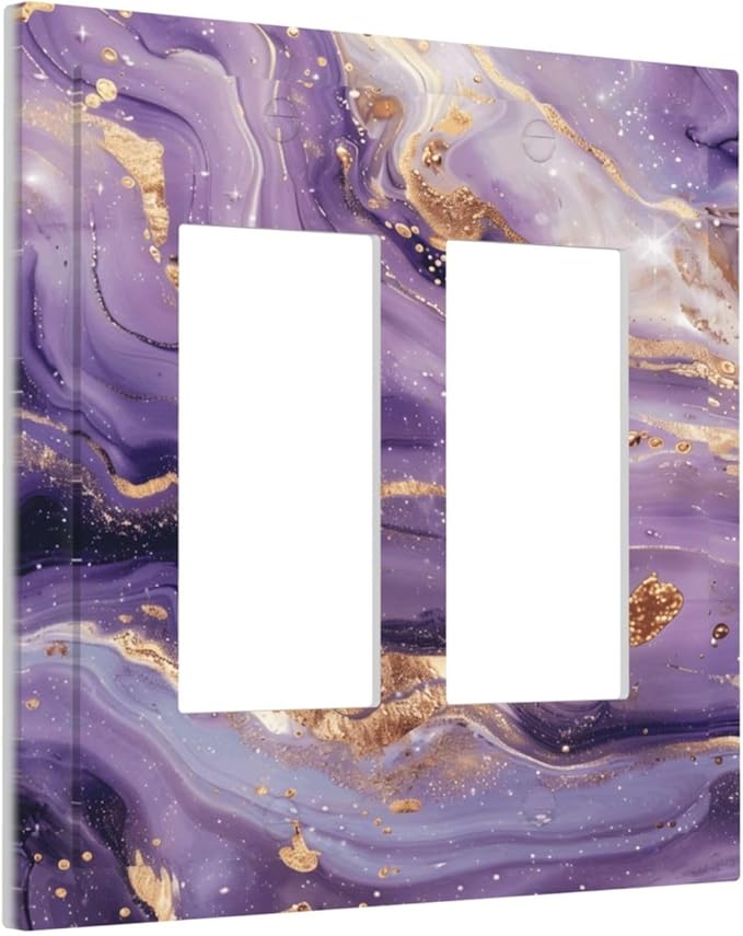 Luxury Marble Texture Purple And Gold Abstract Print Decorative Outlet Covers 2 Gang Double GFCI Rocker Electrical Wall Panels Light Switch Cover Plate for Bathroom Home Decor