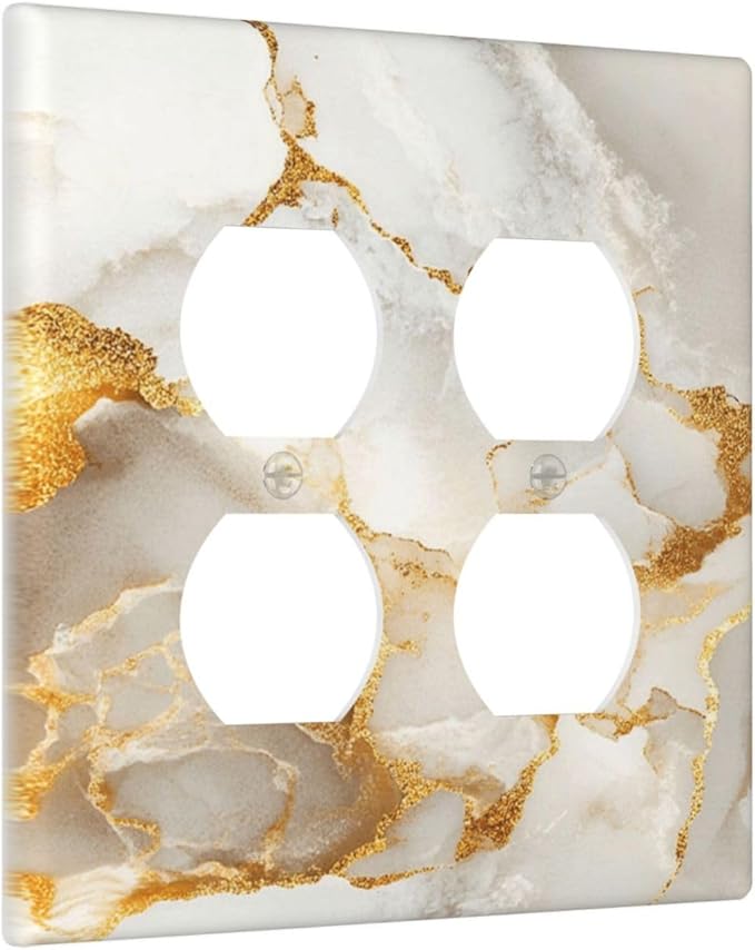 Gold Marble Crack Simple Abstract Print Outlet Covers 2 Gang Double Duplex Decorative Light Switch Covers Electrical Wallplates Socket Faceplate for Bathroom Kitchen Home Decor