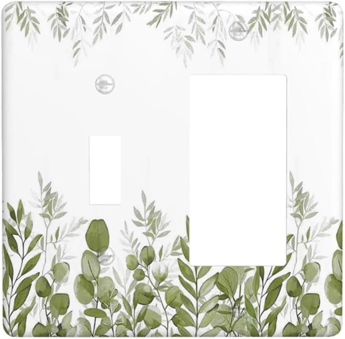 Green Eucalyptus Plant Leaves Vine Outlet Covers 1 Toggle 1 Rocker Combination Decorative Wall Plate Electrical Switch Plates Light Switch Cover Plate for Bed Room Living Room Decor