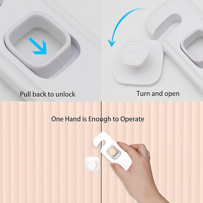 Fridge Child Lock for Refrigerator, Freezer and Cabinet, 2 Pack Adhesive Baby Proof Latches, White