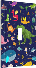 Cartoon Funny Cool Blue/Green Dinosaur Decorative Light Switch Cover 1-Gang Ocean Dolphin Safari Animal Boys Kids Single Toggle Wall Plate Electrical Device Outlet Switch Faceplate Cover Jumbo Size