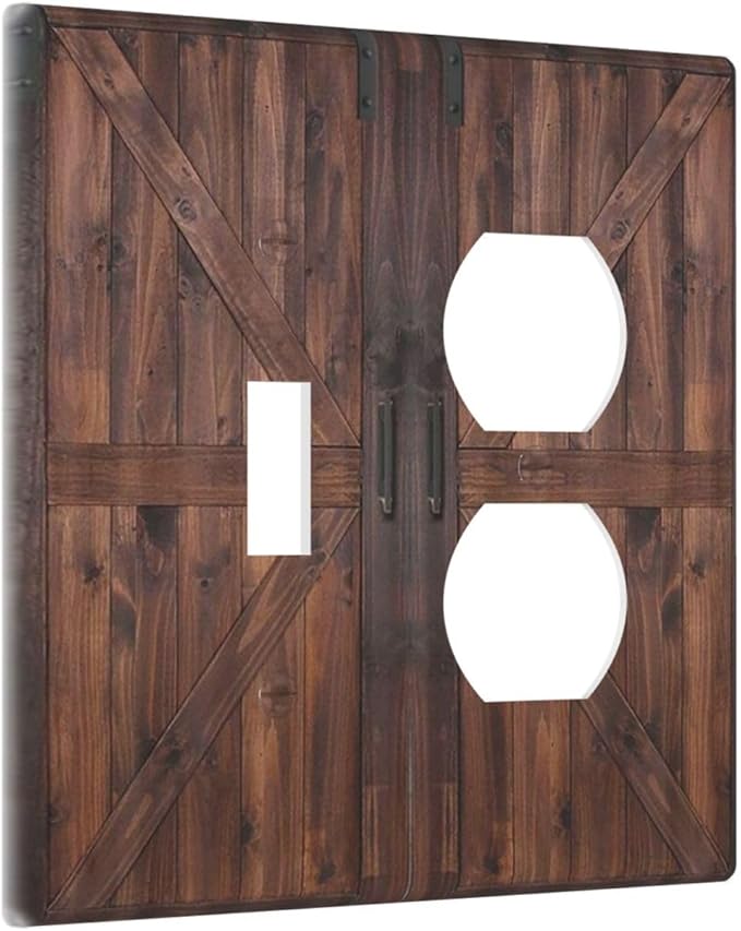 Rustic Barn Doors Vintage Brown Wood Plank Print Wallplates 1 Toggle 1 Duplex Switch Plate Electrical GFCI Faceplate Decorative Light Switch Covers for Farmhouse Home Decor