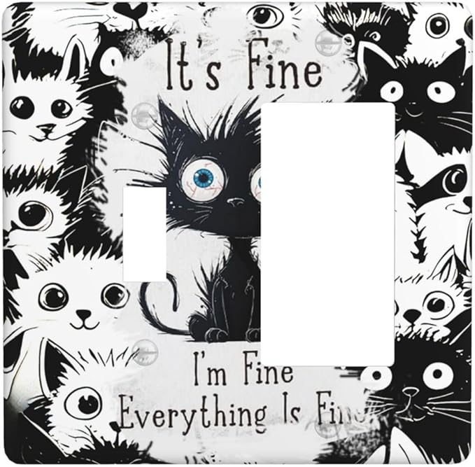 Funny Black Cat Inspirational Quotes Patterns Outlet Covers 1 Toggle 1 Rocker Combination Decorative Wall Plate Electrical Switch Plates Light Switch Cover Plate for Kids Room Nursery Decor