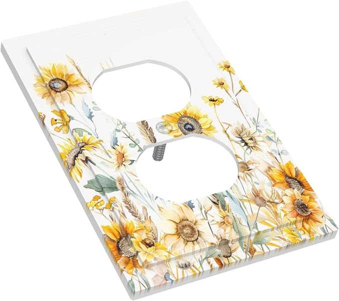 Yellow Floral Sunflowers Wheat Ears Watercolor Wild Flowers Outlet Covers 1 Gang Duplex Light Switch Cover Decorative Switch Plates Electrical Receptacle Faceplate Wall Plate for Bedroom Living Room