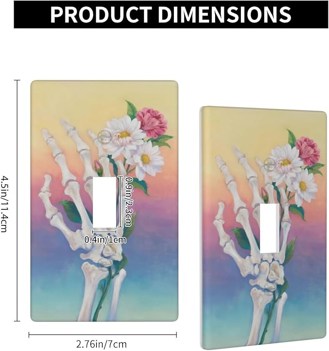 Skeleton Flower Single Toggle Wall Plate Decorative 1 Gang Light Switch Covers Electrical Switchplate Home Decorate Faceplat for Bathroom Bedroom Kitchen Room 4.5 x 2.76 Inch