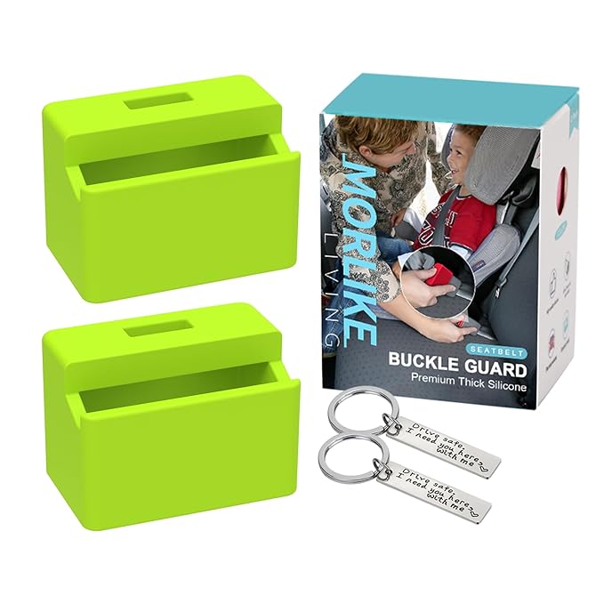 Morlike Silicone Seatbelt Secure Buckle Safety Cover Lock | Keep Children Safe in Car Seat and Prevent Kids from Accidentally Unbuckling | Buckle Guard Fits Almost Vehicles(Green, 2 Pack)