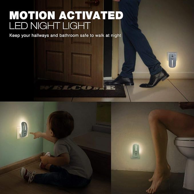 Sensky Plug-in LED Backlit Night Light with Motion Sensor, Dusk to Dawn Sensor, Auto On/Off Nightlight for Kids and Adults, Bedroom, Bathroom, Hallway, Warm White