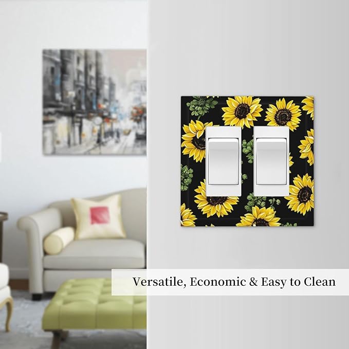 Decorative Outlet Covers Floral Sunflower Plants Flowers 2 Gang Double Gfci Rocker Electrical Wall Panels Light Switch Cover Plate For Bed Room Farmhouse Decor