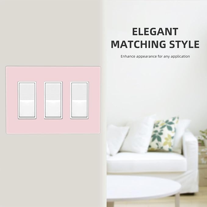 Pink Decorative 3 Gang Triple Decorator Light Switch Cover, Cute Girl Fashion Pretty Unique Light Pink Three Rocker/GFCI Wall Plate Electrical Switch Faceplate Dimmer