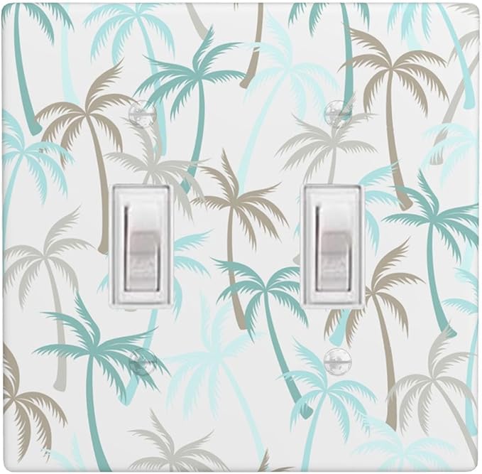 Tropical Palm Tree 2-Gang Double Toggle Switch Plate, Green Palm Leaf Wall Plate for Beach House, Sunroom, Bathroom & Home