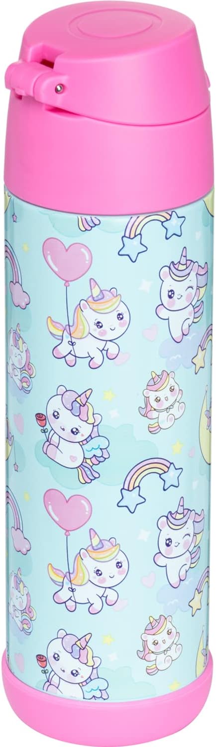 Snug Insulated Kids Water Bottle with Straw & Spout – Double-Wall Stainless Steel, Leakproof, Easy-Flip Lid – For School, Travel, Toddlers & Big Kids - Unicorn, 17oz