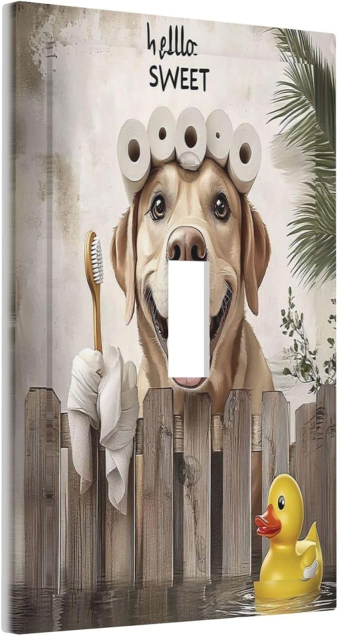 Funny Dog Rustic Farmhouse Wooden Fence Labrador Decorative Light Switch Cover 1 Gang Single Toggle Device Electrical Faceplate Switchplates Decorator Outlet Wall Plate For Kids Room Bathroom Decor