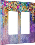 Colorful Floral Watercolor Flower 2 Gang Rocker Decora Light Switch Cover Decorative Purple Outlet Covers Wall Plate Electrical Faceplate Switchcovers GFCI for Farmhouse Bathroom Bedroom Decor
