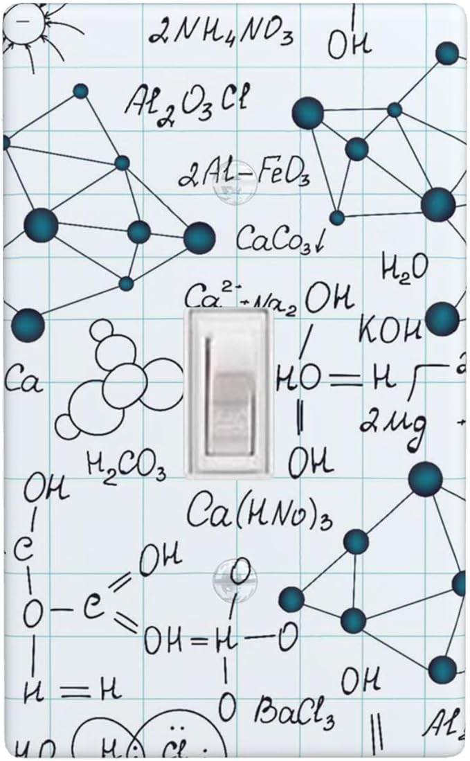Chemical Formula 1-Gang Toggle Light Switch Plate, Light Blue Science Wall Plate for Classroom, Study Room, Office & Kids Room