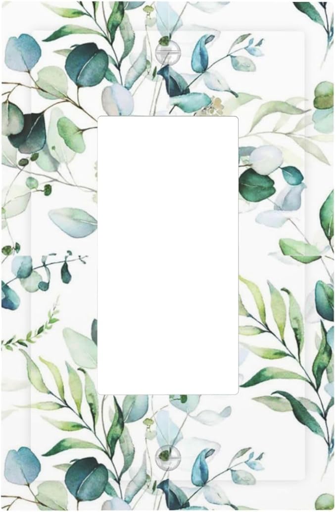 Green Olive Sage Eucalyptus Leaves 1 Gang Decorator Light Switch Cover Single GFCI/Rocker Outlet Switch Wall Plate for Dimmer,USB Outlet Mid Size