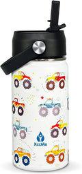 14oz Truck Kids Water Bottle With Straw Lid,Insulated Double Wall Leak Proof & BPA-Free Kids Water Bottle,Stainless Steel Tumbler for Toddlers,Metal Bottle for School Boys Girls