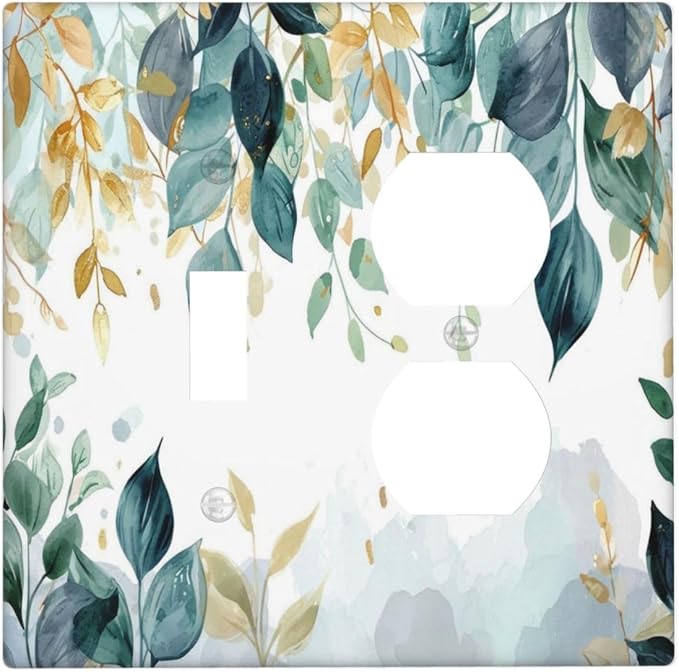 Boho Goldgreen Leaf Botanical Eucalyptus Leaves Wallplates 1 Toggle 1 Duplex Switch Plate Electrical GFCI Faceplate Decorative Light Switch Covers for Bedroom Living Room Decor