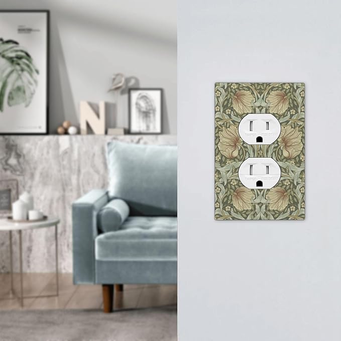William Morris Pimpernel Flowers 1 Gang Electrical Duplex Outlet Covers Vintage Floral Green Botanical Receptacle Light Switch Cover Plate Decorative for Country Country Bedroom Home Décor
