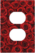 Lush Red Roses Duplex Wall Plate - 1-Gang Standard US Size Romantic Rose Bouquet Outlet Covers for Bedroom Powder Room Decor