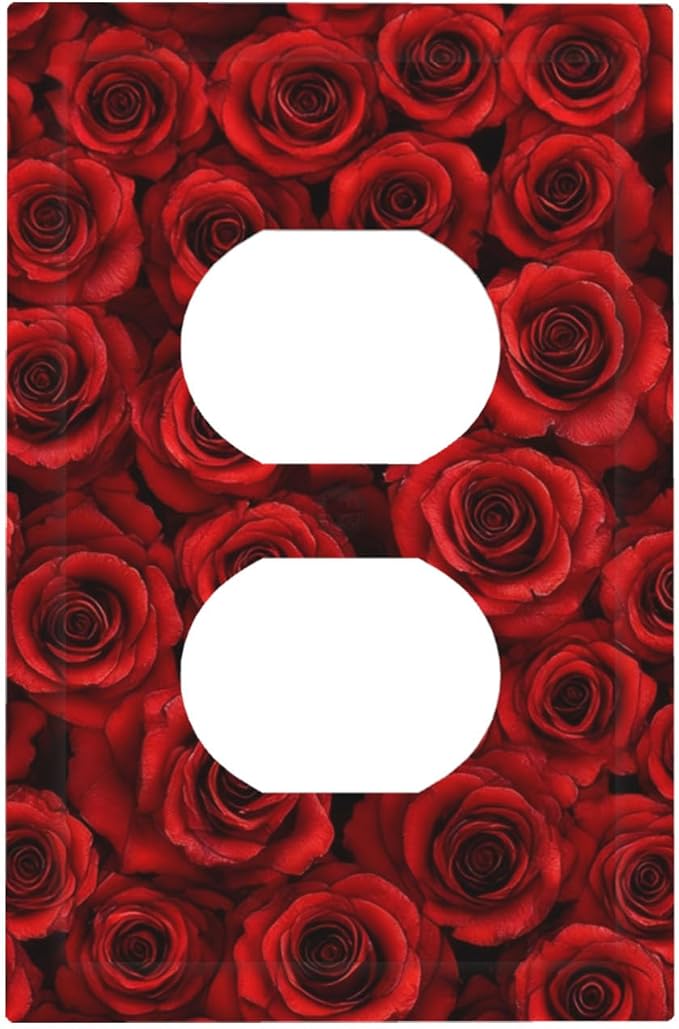 Lush Red Roses Duplex Wall Plate - 1-Gang Standard US Size Romantic Rose Bouquet Outlet Covers for Bedroom Powder Room Decor