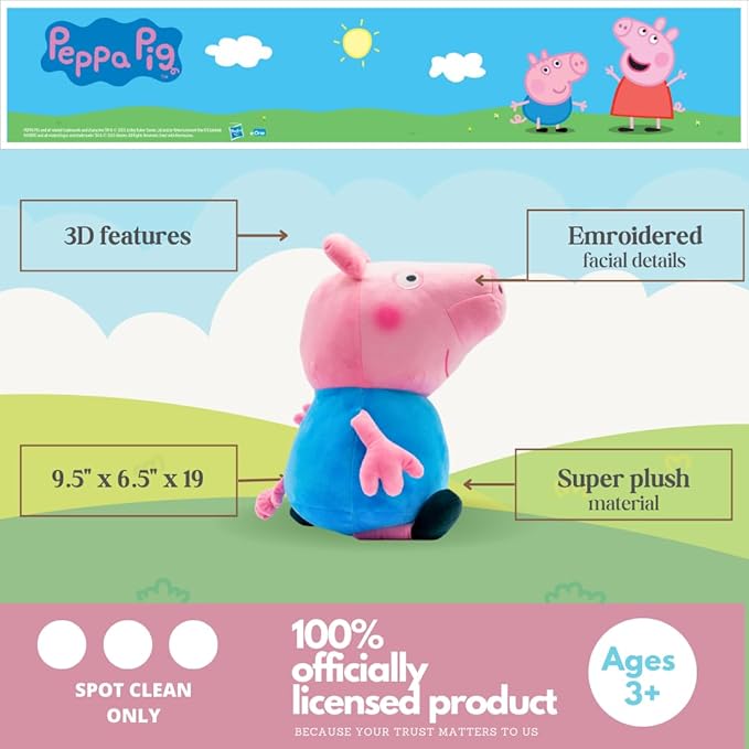 Peppa Pig George Kids Bedding Super Soft Plush Cuddle Pillow Buddy, (Officially Licensed Product) By Franco