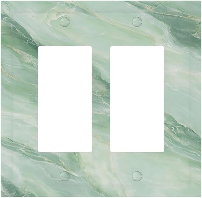 Decorative Outlet Covers Green Marble Pattern 2 Gang Double Rocker Light Switch Cover Plate Electrical Switch Plate Cover Decorate GFCI Wall Plate for Home Bedroom Decor