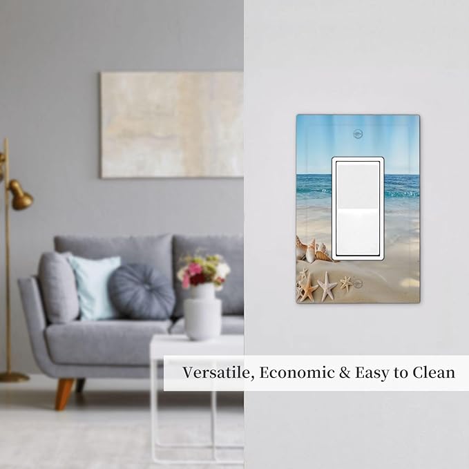 Outlet Covers Summer Beach Starfish Shells 1 Gang Light Switch Cover Plate Single Rocker Switch plate Covers Decorative Wall Plates Electrical GFCI Receptacle for Bathroom Home Decor
