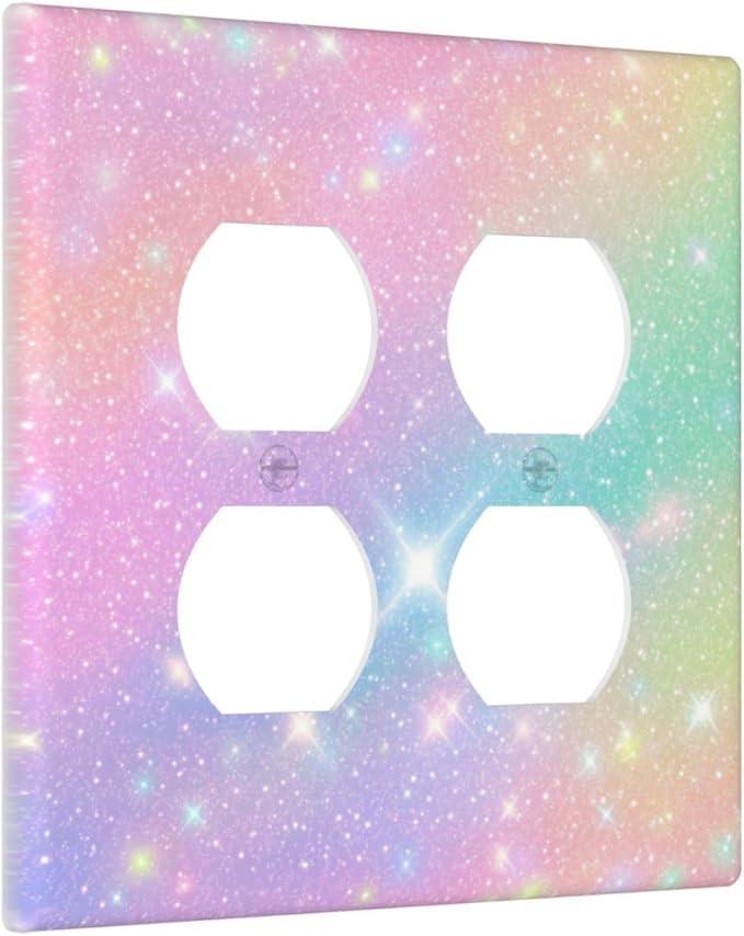 Decorative Light Switch Cover Plate Rainbow Shiny Gradient Colors 2 Gang Socket Covers Double Duplex Wallplates Switch Plates and Outlet Covers for Kids Room Nursery Decor