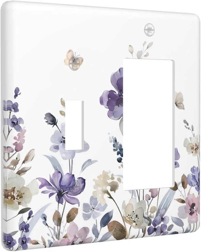 Purple Watercolor Flower Floral Butterfly Outlet Covers 1 Toggle 1 Rocker Combination Decorative Wall Plate Electrical Switch Plates Light Switch Cover Plate for Bedroom Living Room Decor