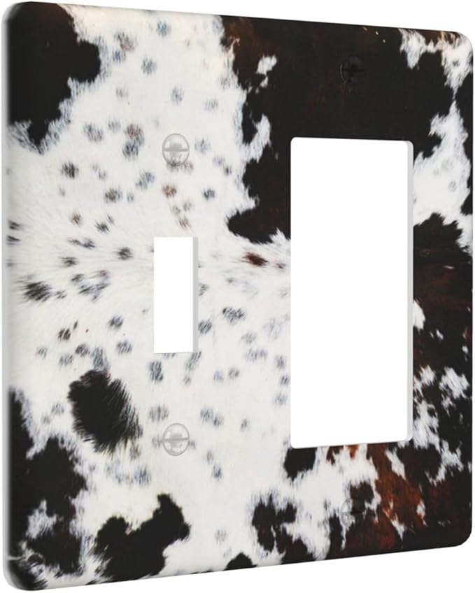 Brown Cheetah Cow Fur Print 2 Gang Single Toggle/Rocker Combination Light Switch Cover Decorative Wall Plate Cover Electrical Faceplate Art Decor