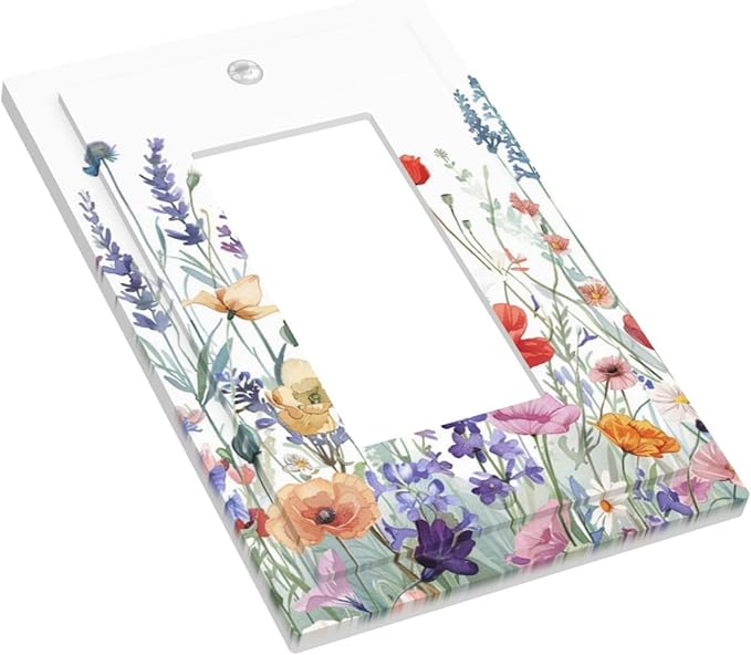 Colorful Floral Purple Lavender Flower Leaves Plants Decorative Outlet Covers 1 Gang Single Rocker Light Switch Cover Plate Wall Plates GFCI Faceplate for Bed Room Living Room Decor