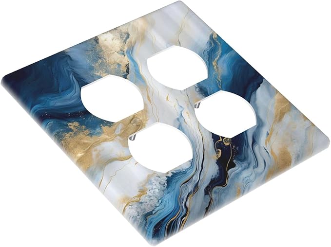 Decorative Outlet Covers Abstract Blue Granite Luxury Watercolor Marble Texture Print 2 Gang Wall Plate Cover Double Duplex Receptacle Two Switch Light Switch Cover Plate Jumbo Face Plate