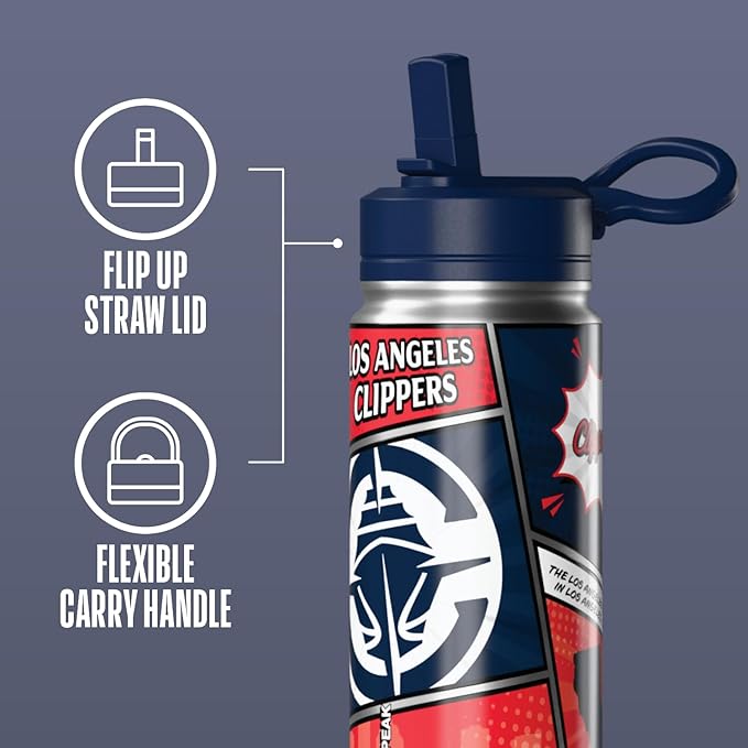 Hydrapeak x NBA Los Angeles Clippers 20 oz Stainless Steel Water Bottle, Officially Licensed Double Wall Insulated Sports Bottle with Straw Lid, Reusable Leakproof Gift for Kids & Adults