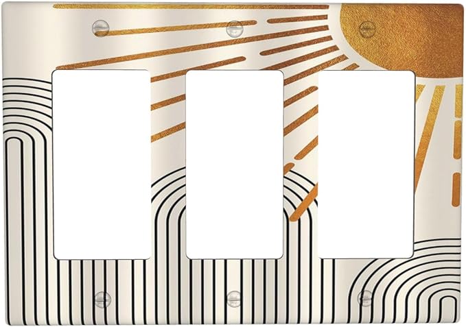 Mid Century Beige Boho Abstract Sun Vintage Arch 3 Gang Rocker Light Switch Covers Decorative Triple Outlet Wall Plate Cover Faceplate Decorative Switchplate GFCI for Country Bathroom Bedroom Decor