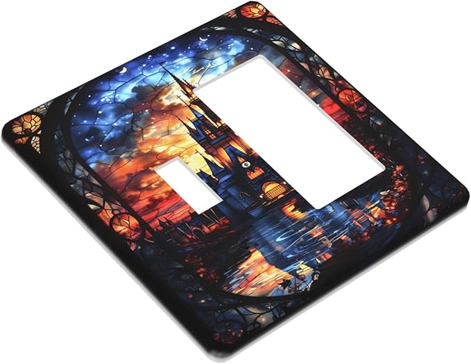 Medieval Fantasy Castle Magic Academy Outlet Covers 1 Toggle 1 Rocker Combination Decorative Wall Plate Electrical Switch Plates Light Switch Cover Plate for Kids Room Bedroom Decor
